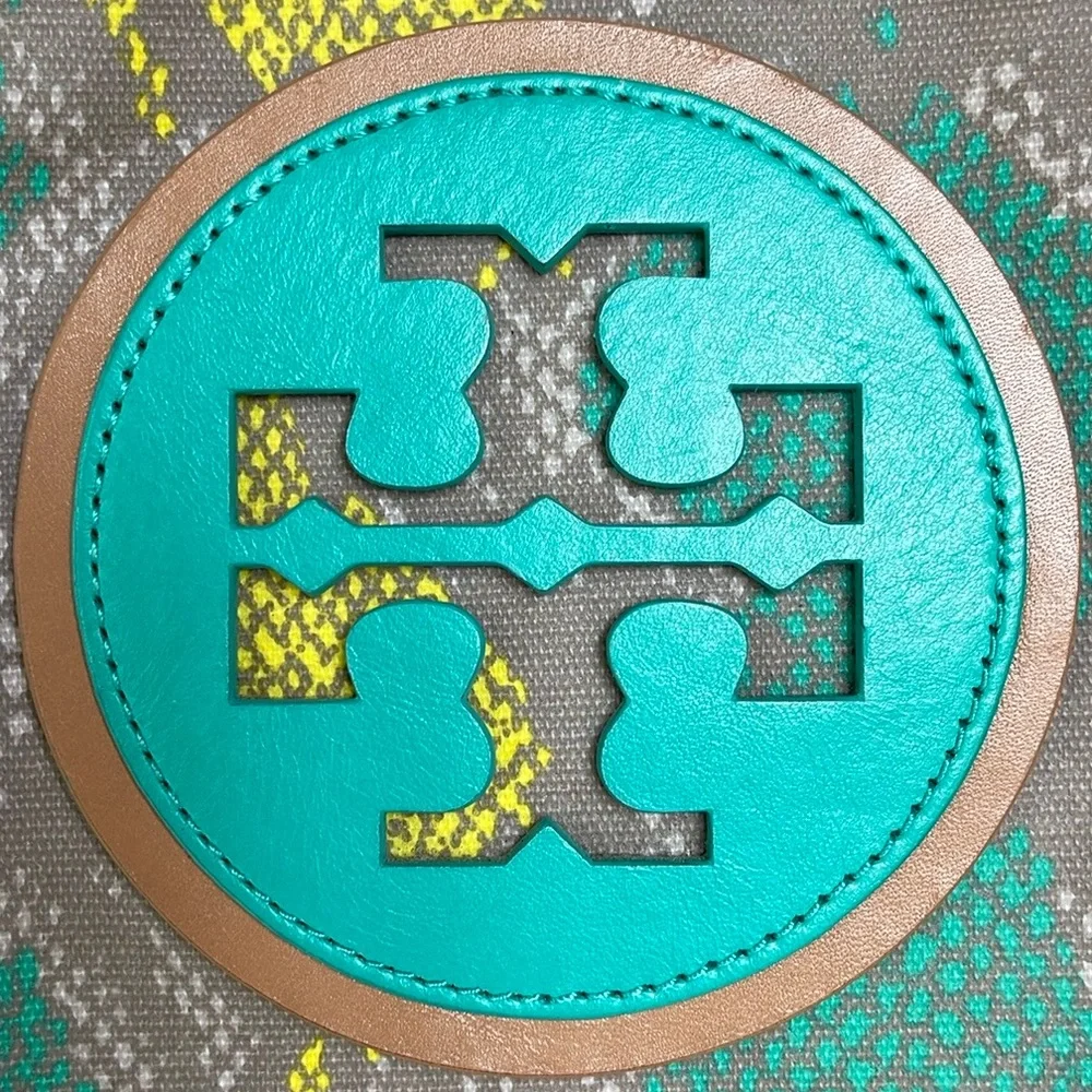 Tory Burch Ella Snake Skin Print Teal/Lime Large Tote